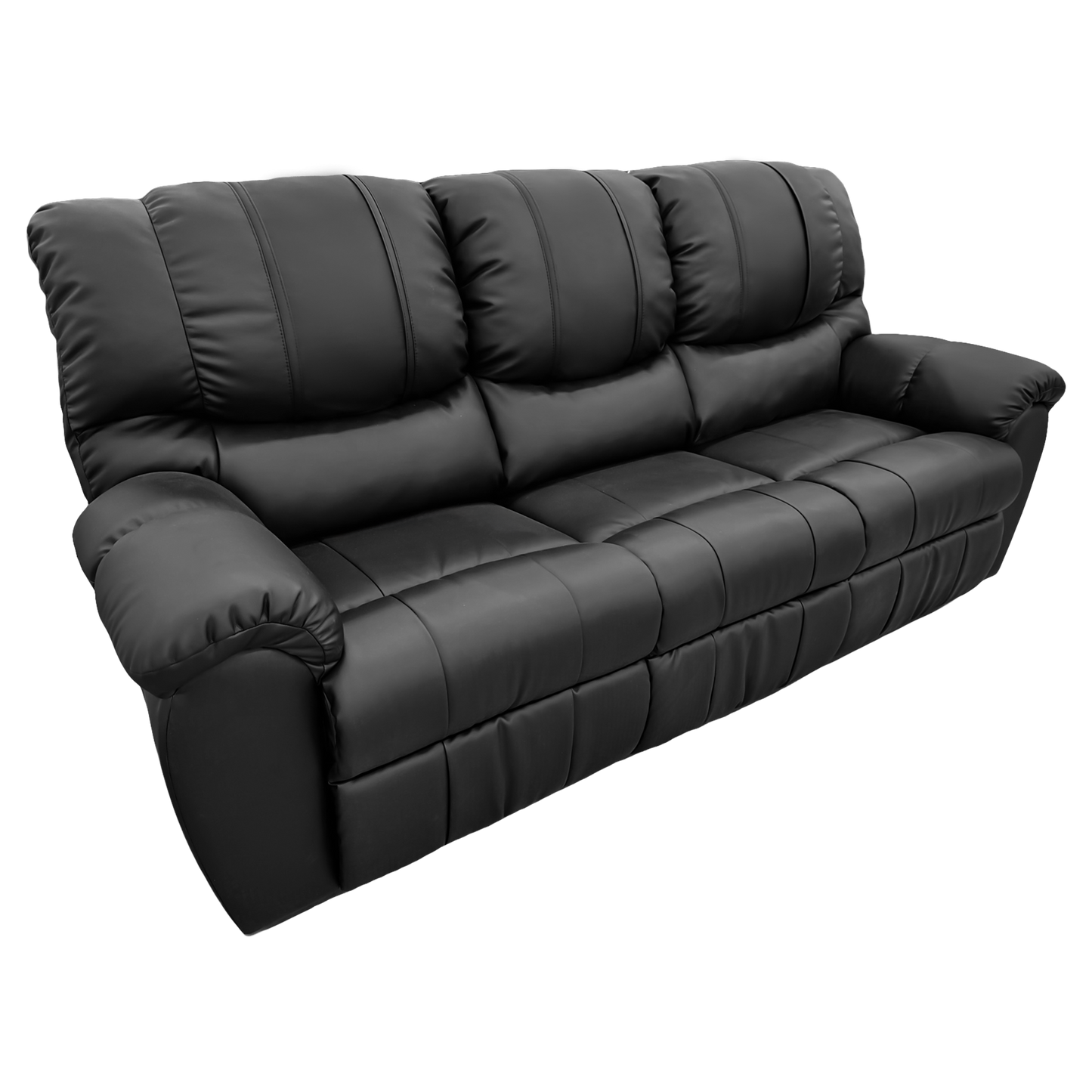 Crew Reclining Sofa Plush Black Synthetic Leather